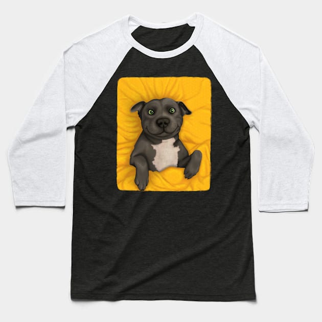 Grey Pittie - illustrated dog portrait Baseball T-Shirt by illograph